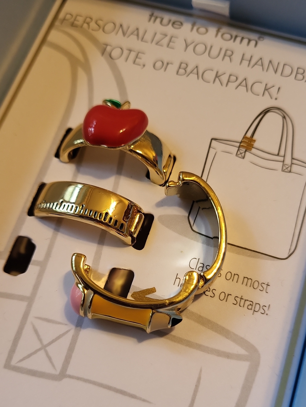 Apple Ruler Pencil Bag Clips - Red, Yellow, Gold Personalize You Bag - Picture 2 of 2
